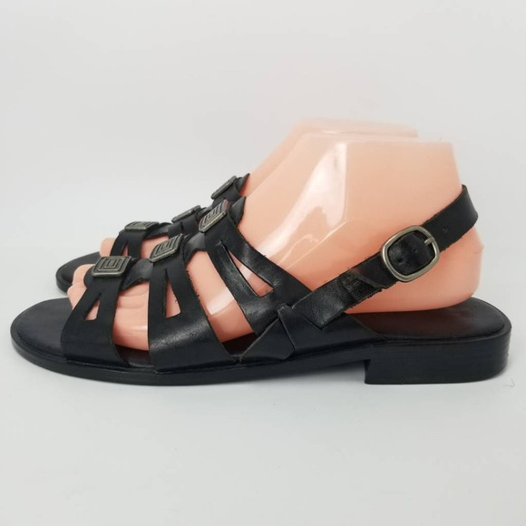 Montego Bay Club Womens Slingback Sandals Black Leather Buckle 9 - Picture 2 of 9